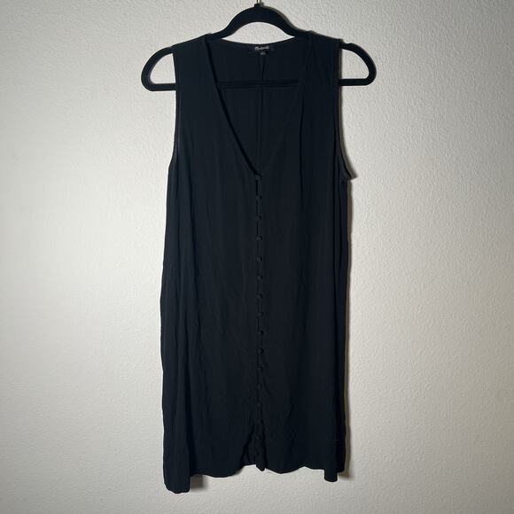 Madewell Black Button Front Tunic Shift Dress Women’s Large Sleeveless V-Neck - Picture 6 of 9